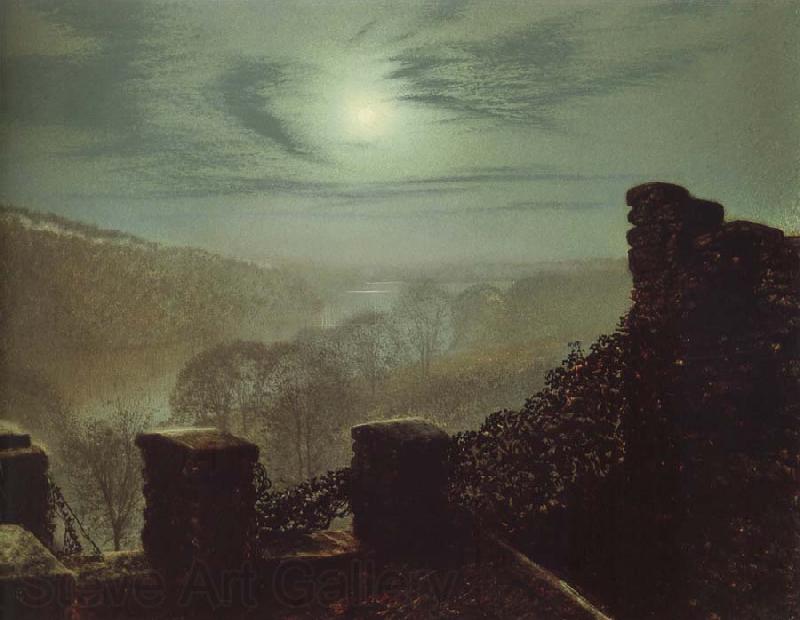 Atkinson Grimshaw Full Moon Behind Cirrus Cloud From the Roundhay Park Castle Battlements France oil painting art